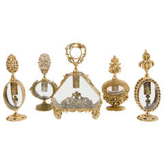 Collection of French Antique Perfume Bottles in Gilded Brass & Cut Crystal