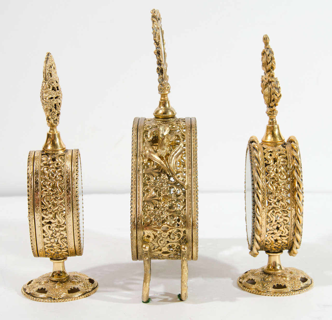 Collection of French Antique Perfume Bottles in Gilded Brass & Cut Crystal 2