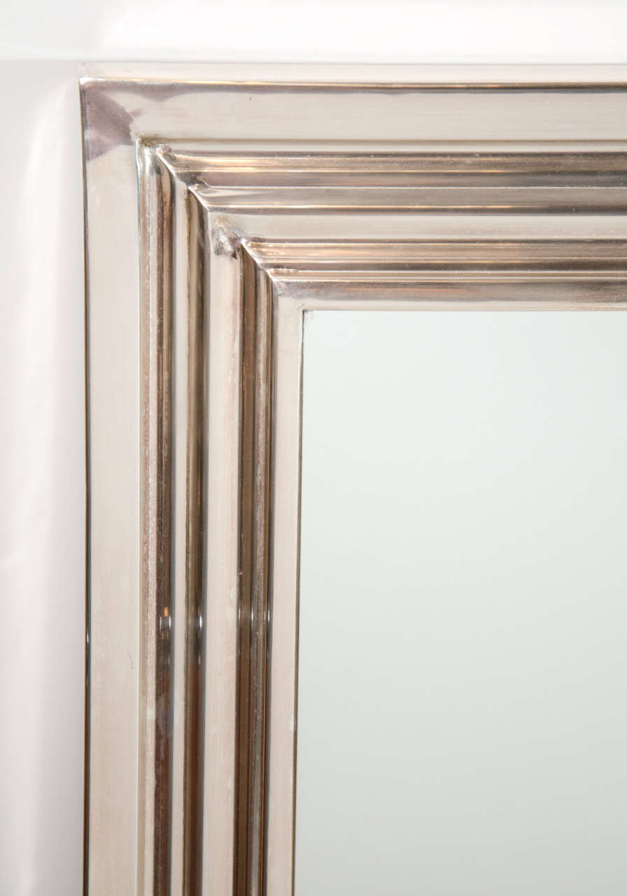 Elegant Chrome Mid-Century Modern Mirror with Triple Border Design Elegant Chrome Mid-Century Modern Mirror with Triple Border Design