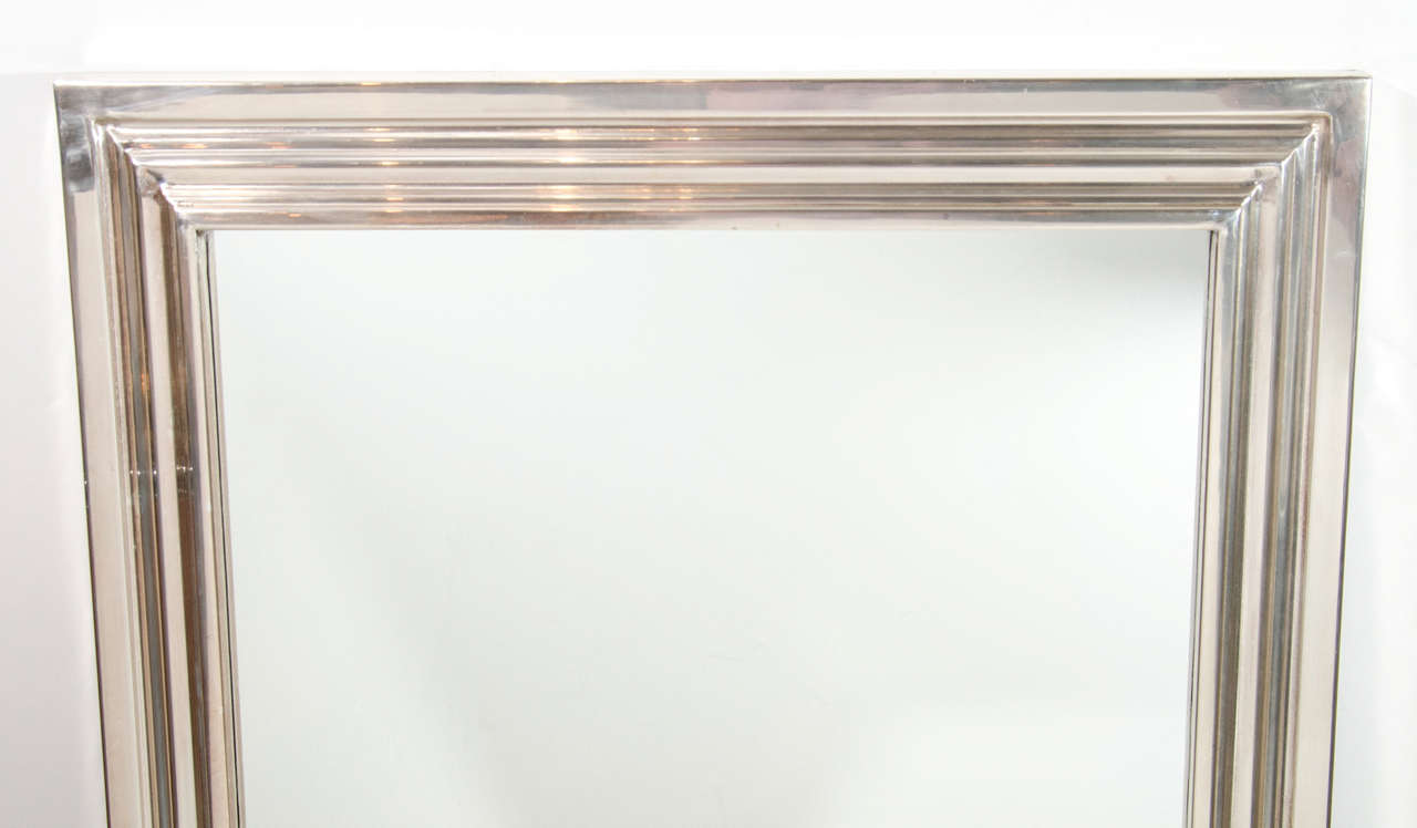 Elegant Chrome Mid-Century Modern Mirror with Triple Border Design In Excellent Condition In Fort Lauderdale, FL