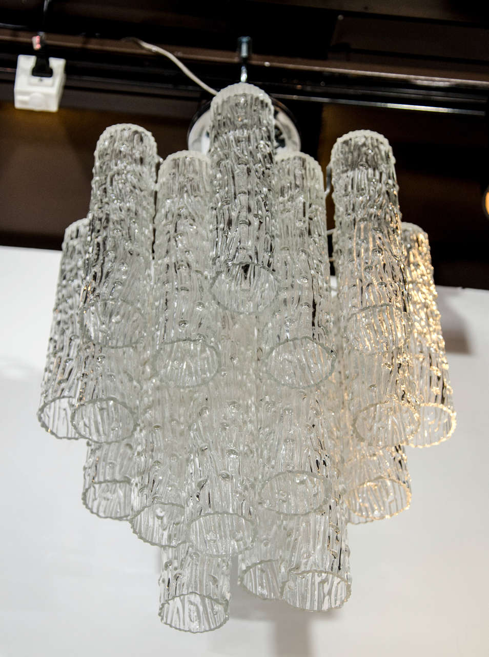 20th Century Modernist Chandelier with Stylized Murano Glass Cylinders by Venini