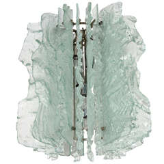 Rare Modernist Large-Scale Ice Glass Chandelier with Relief Design 7