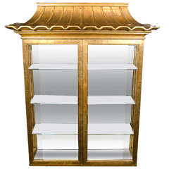 Exceptional Illuminated Vitrine with Pagoda Design in the Manner of James Mont