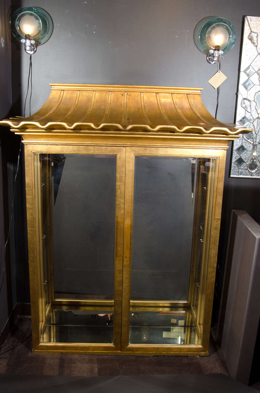 Exceptional Illuminated Vitrine with Pagoda Design in the Manner of James Mont 2