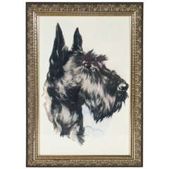 Vintage 'Portrait of Dog' Colored Lithograph on Paper 