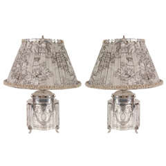 Pair of Victorian Style Repousse Silver Plated Boudoir Lamps