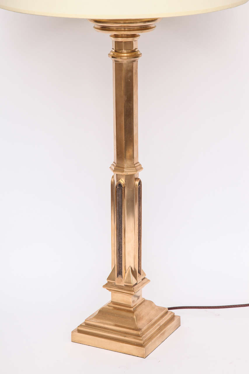 American 1920s Art Deco Gothic Modern Polished Brass Table Lamp