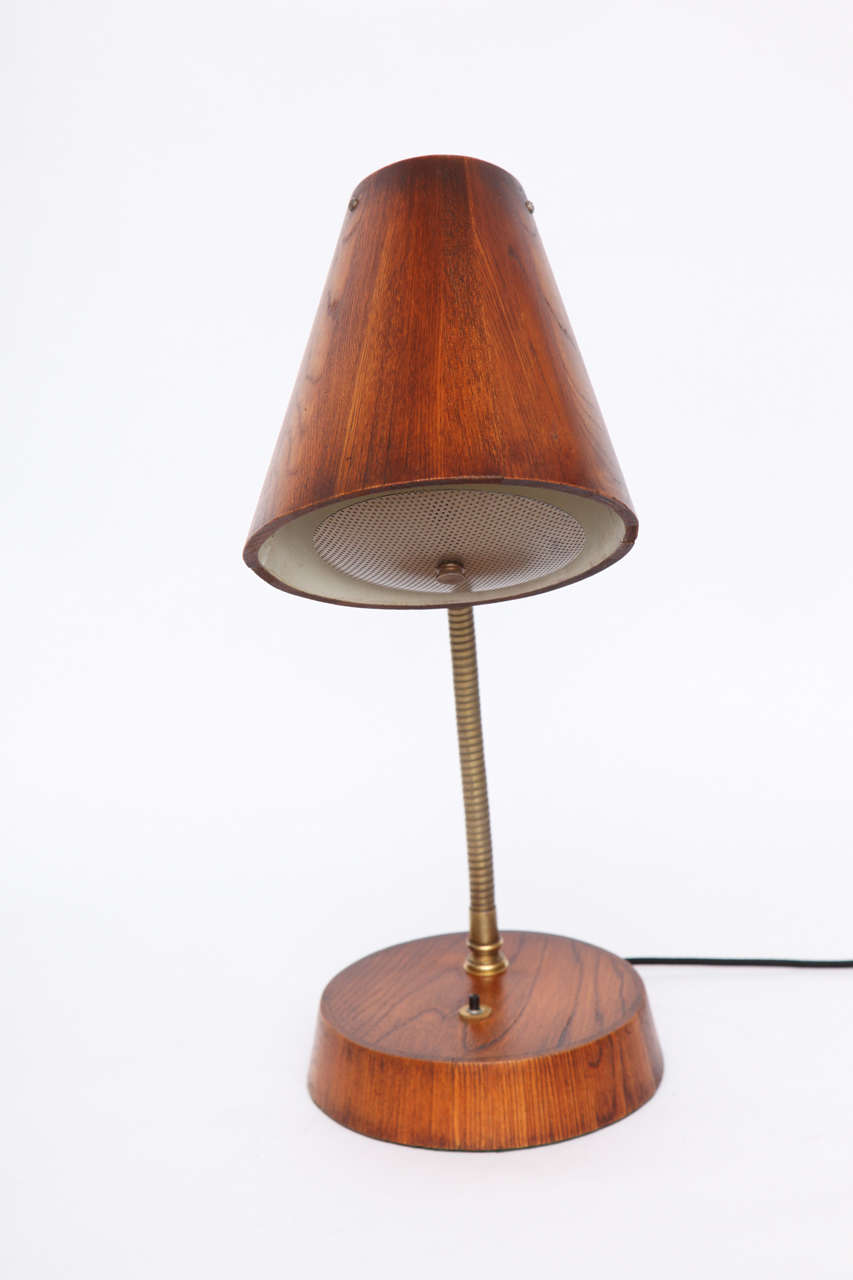 Mid-Century Modern Table Lamp Articulated Mid Century Modern wood and brass 1940's For Sale