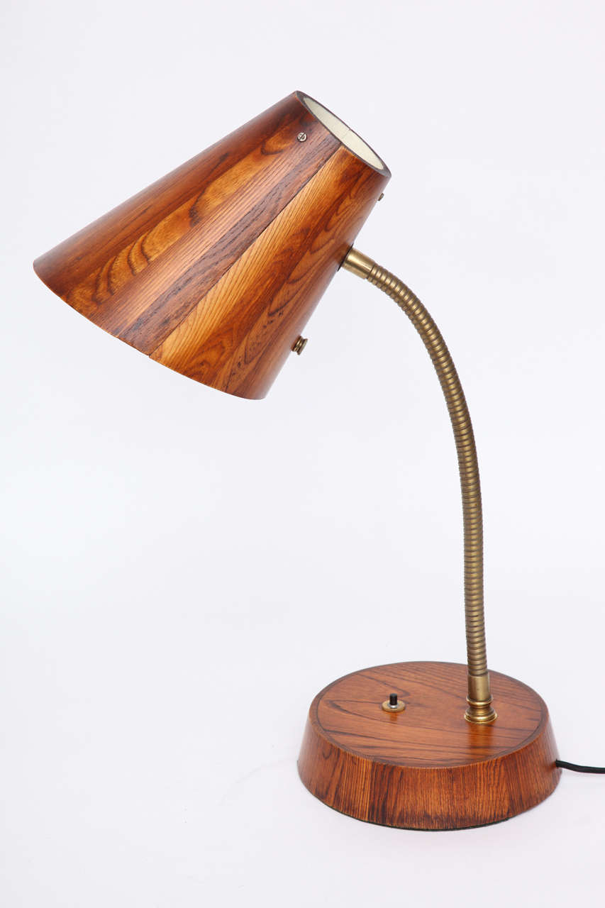 American Table Lamp Articulated Mid Century Modern wood and brass 1940's For Sale