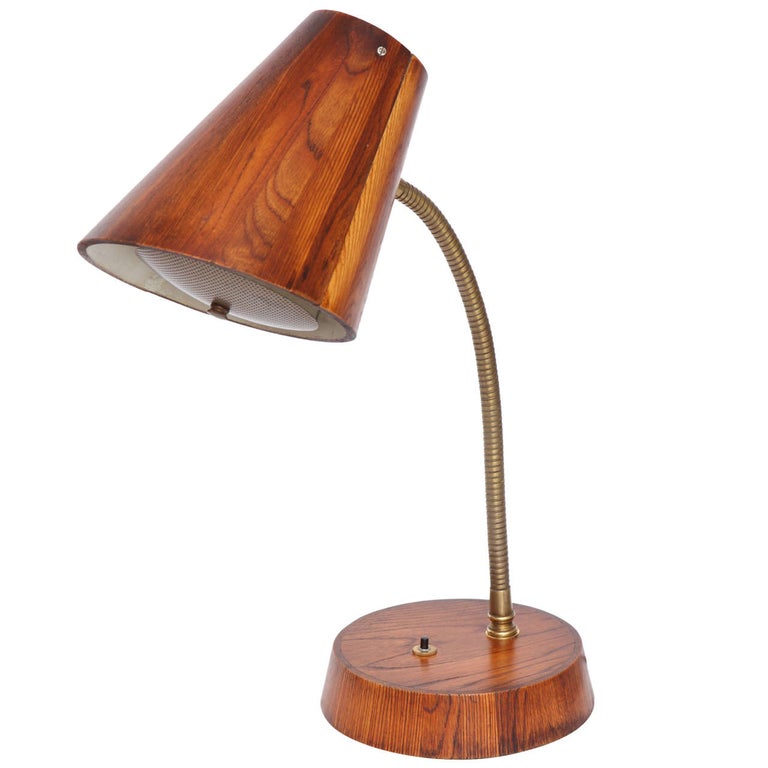 Table Lamp Articulated Mid Century Modern wood and brass 1940's For