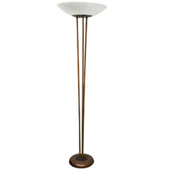 Vintage Brass Torchiere, with White Glass