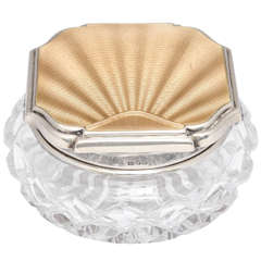 Art Deco Sterling Silver and Champagne Guilloche Enamel - Mounted Powder Jar