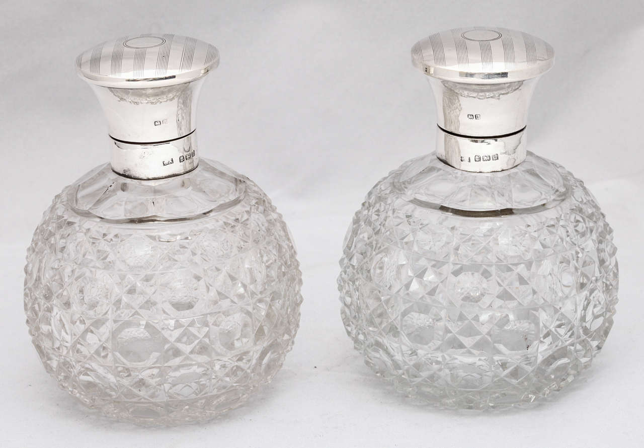 Pair of Edwardian Sterling Silver-Mounted Perfume Decanters