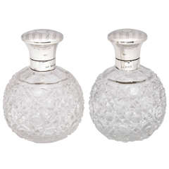 Pair of Edwardian Sterling Silver-Mounted Perfume Decanters