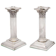 Pair of Neoclassical Sterling Silver Corinthian Column-Form Candlesticks