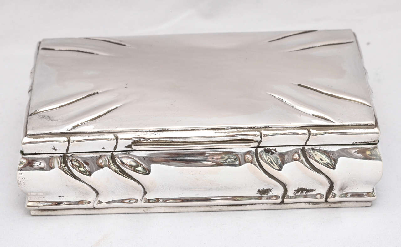 Art Deco, Continental silver (800) table/jewelry box with hinged lid, Ca. 1930's. Lined in dark green velvet; @5 3/4