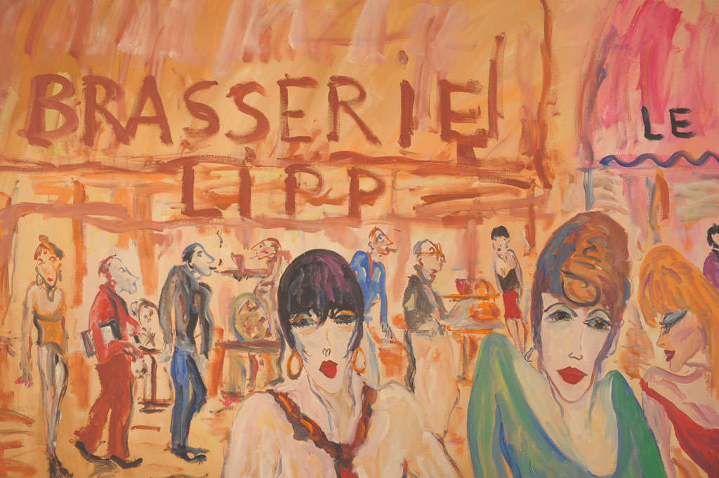 20th Century Large Painting : 'Brasserie De Saint Germain' by Hippolyte Romain