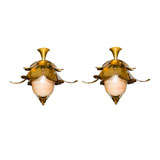 Pair of Glass & Brass Pendant Chandeliers