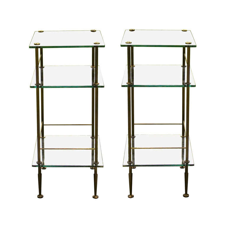 Pair of Neo-classic Style Brass Etagere Tables
