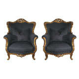 A Pair of Italian Rococo Style Gilt wood Chairs