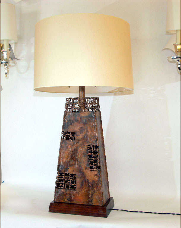 Fantoni Sculptural Table Lamps Pair Mid Century Modern patinated copper Italy 1950's