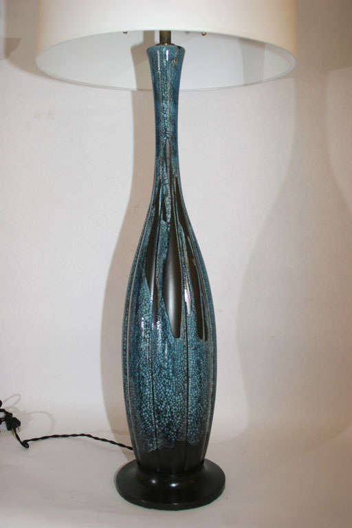 Italian Pair of Sculptural Glazed Ceramic Table Lamps