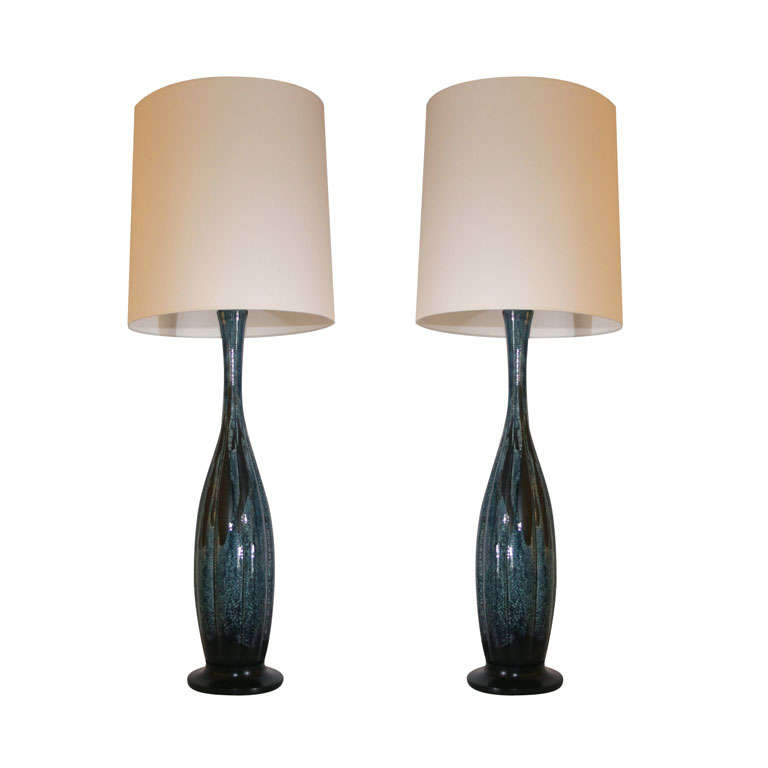 Pair of Sculptural Glazed Ceramic Table Lamps