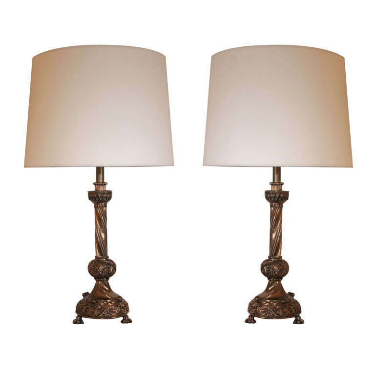 Pair of French Art Deco Bronze Table Lamps For Sale