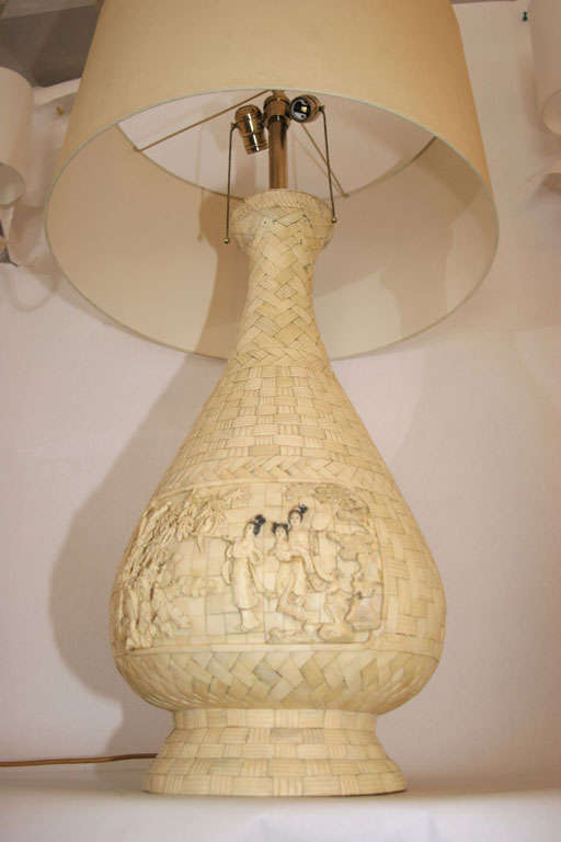 Japanese 1920s Hand-Carved Bone Table Lamp 1