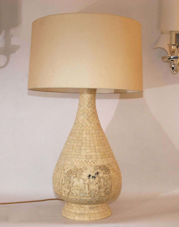 Japanese 1920s Hand-Carved Bone Table Lamp