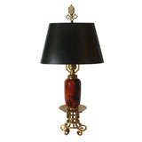 An Art Deco Porcelain and Gilt Bronze Table Lamp,  Bone Finial