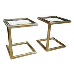 Pair of Brass Side Tables with Glass Top