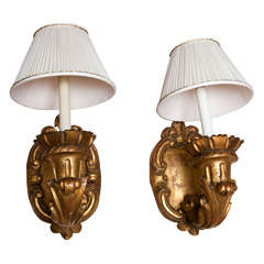 Pair Carved Giltwood Baroque Style sconces