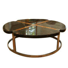 Large Marble/Burlwood/Steel Round Coffee Table