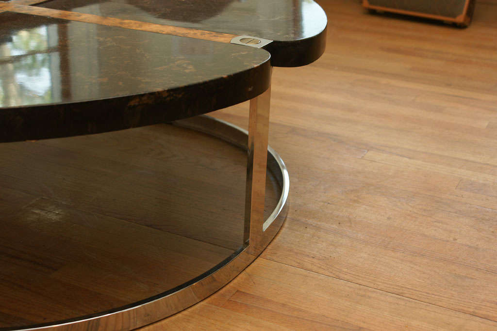 Large Marble/Burlwood/Steel Round Coffee Table 3
