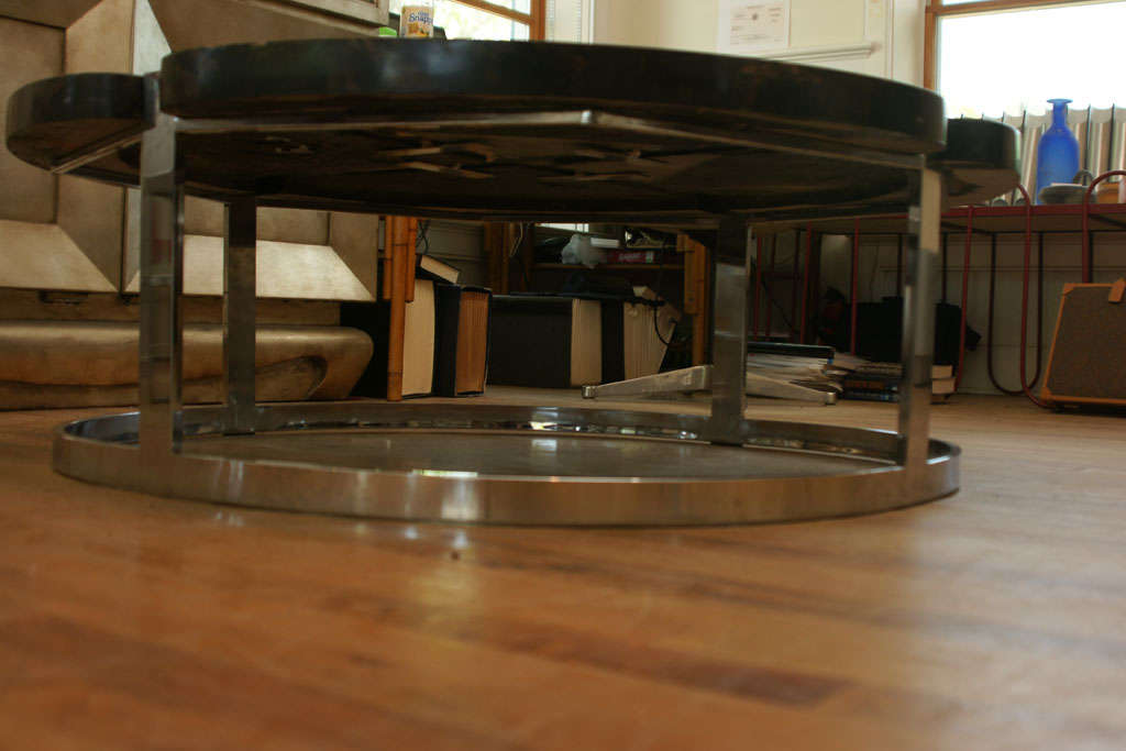 Large Marble/Burlwood/Steel Round Coffee Table 4