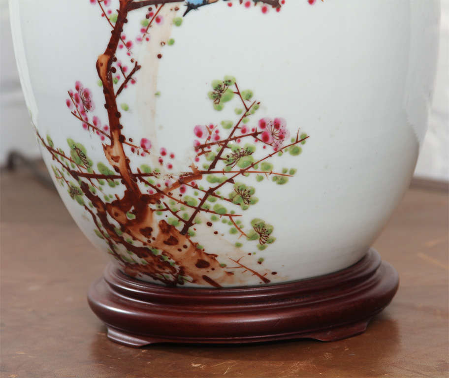 Chinese Famille vase lamp For Sale
