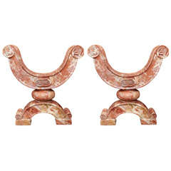 Pair of Chinoiserie marble table pedestals oval glass top.