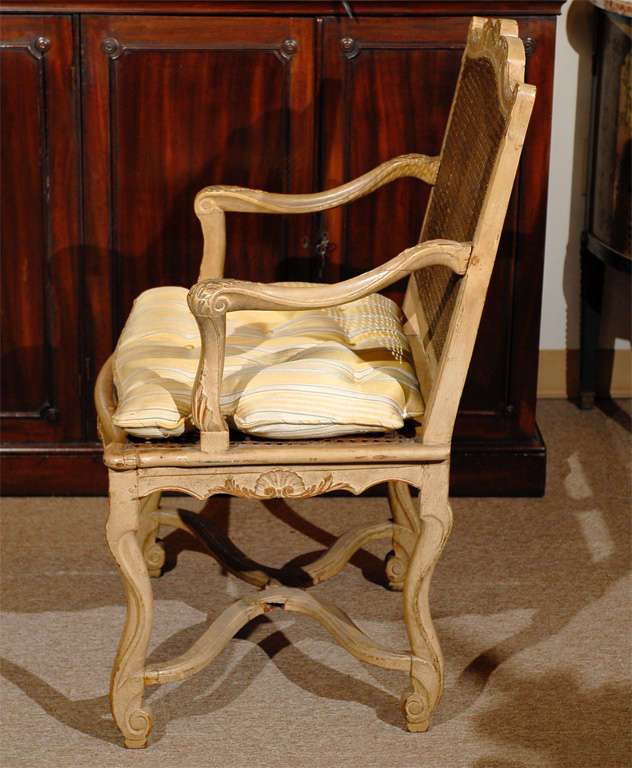 19th Century Regence Style Painted & Caned Fauteuil For Sale