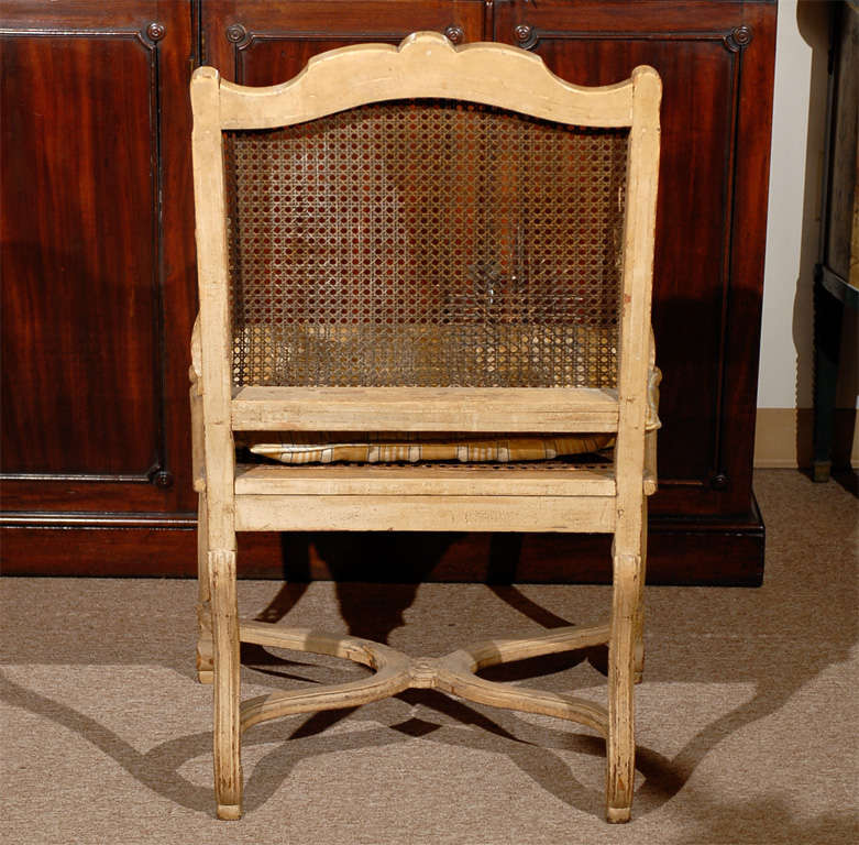Regence Style Painted & Caned Fauteuil For Sale 1