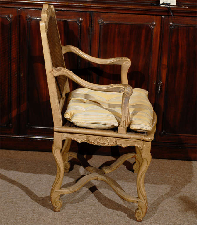 Regence Style Painted & Caned Fauteuil For Sale 2