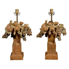 Pair of Painted and Parcel Gilt Lamps of Urns with Flowers