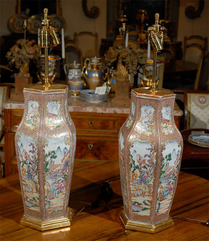 Large Pair of Exceptional Chinese Export Mandarin Palette Vases 2