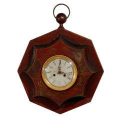 Antique Octagonal Chinoiserie Decorated Wall Clock, Continental