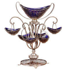Sheffield Silver Plate Wire and Bristol Glass Epergne Centerpiece 2