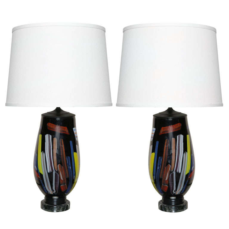 Pair of Abstract Murano Glass Table Lamps For Sale