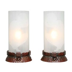 A Pair of Continental Art Nouveau Boudoir Lamps