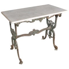 Ancienne table de patine française du 19ème siècle en fer et marbre