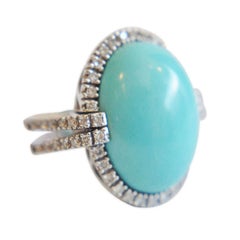 ELEGANT PERSIAN TURQUOISE, DIAMONDS, 18K WHITE GOLD RING