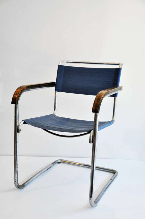 Marcel Breuer armchair by Thonet.  Breuer, an architect and furniture designer, was a student and later teacher at the Bauhaus.  He is credited with creating the first cantilevered chair and was a pioneer in tubular-steel furniture.  A simple,